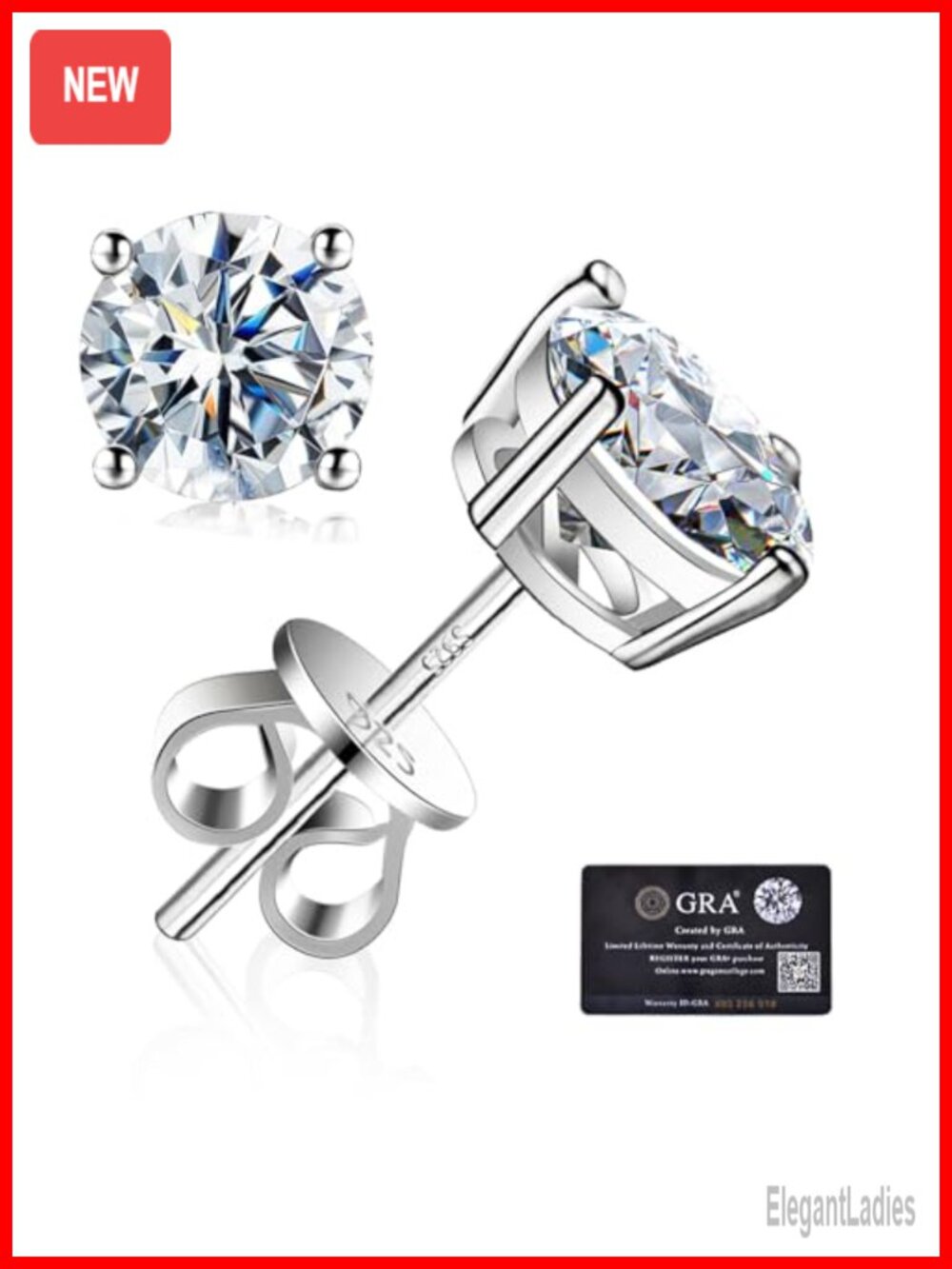 Moissanite Stud Earrings 925 Sterling Silver 18K White Gold Plating Wedding